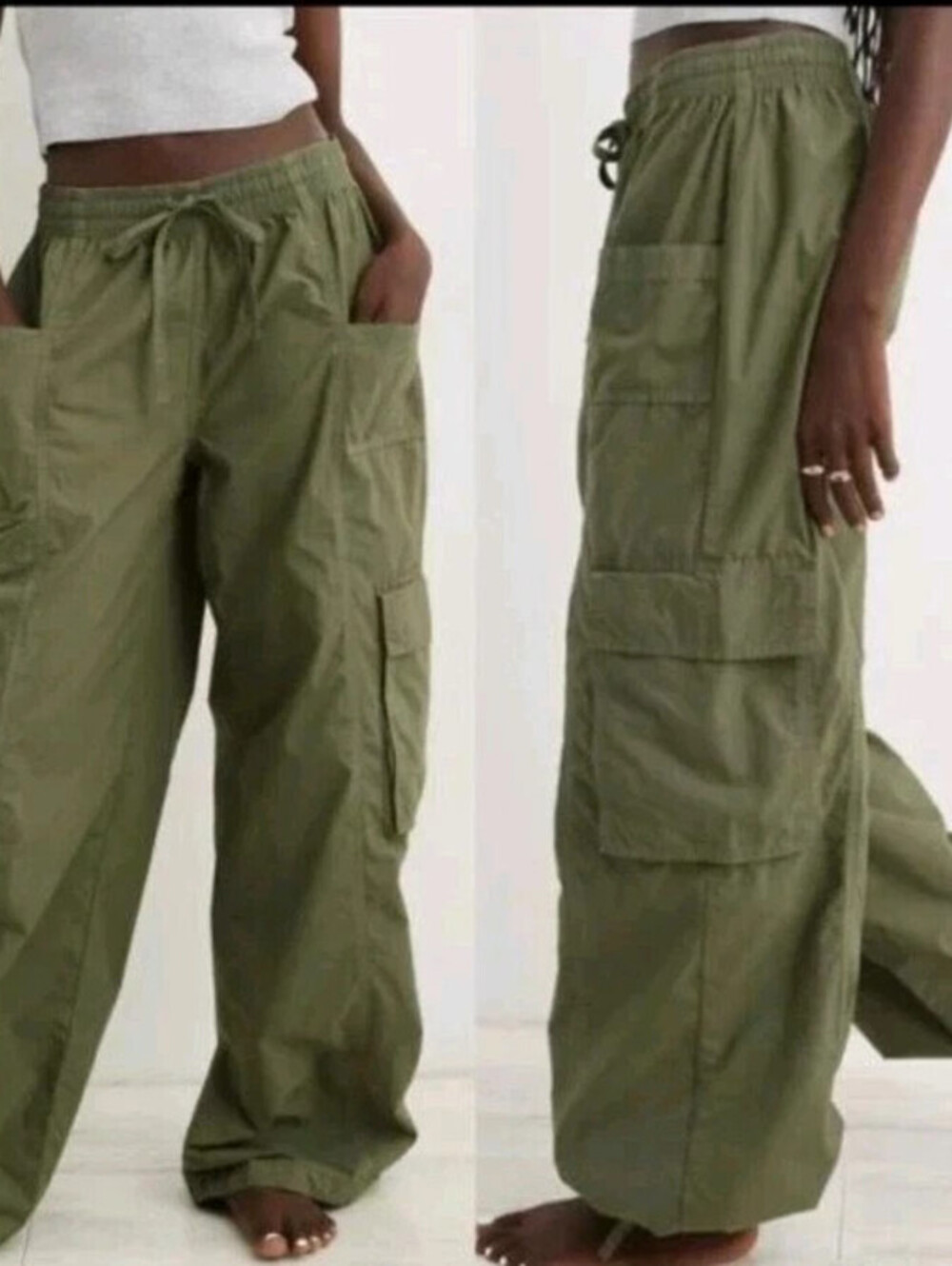 Aerie High Waisted Go-For-It Baggy Cargo Pant Womens XS Utility Wide Leg Oilve